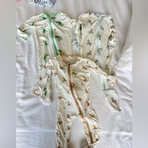 Bamboo Little Baby animal long sleeves Footed Pajamas set of 3 sz 3-6 months